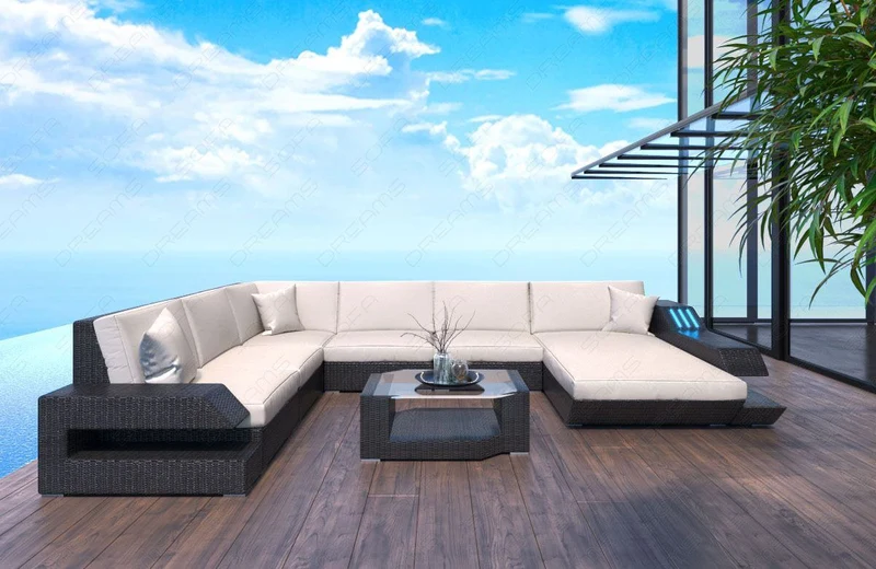 XXL Stoff Wohnlandschaft Rattan Ravenna U-Form