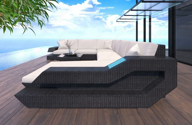 XXL Stoff Wohnlandschaft Rattan Ravenna U-Form