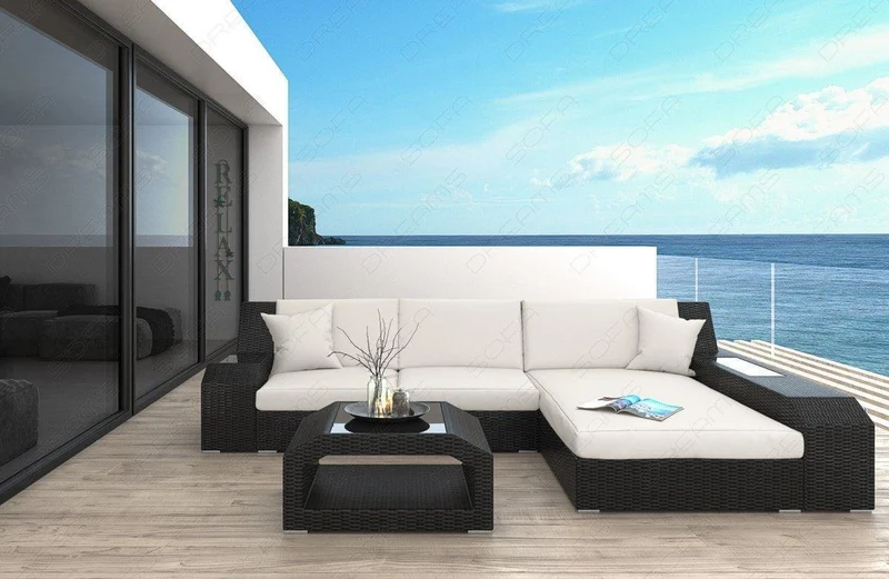 Stoff Couch Rattan Matera L-Form