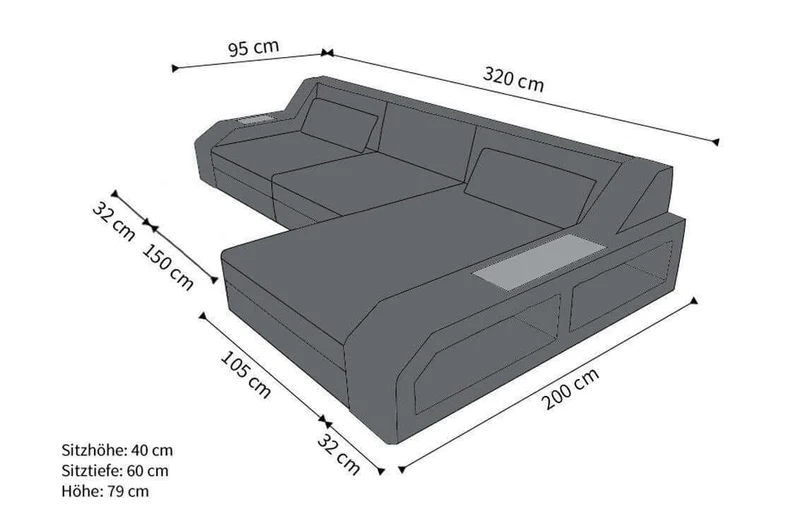 Sofa Rattan Matera L-Form in Stoff