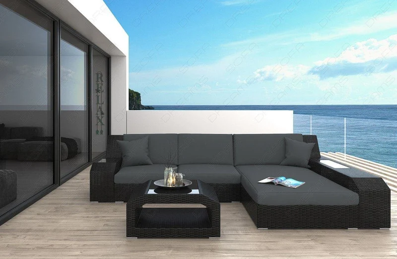 Sofa Rattan Matera L-Form in Stoff