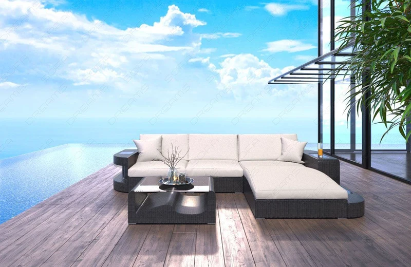 Stoff Couch Rattan Wave L-Form