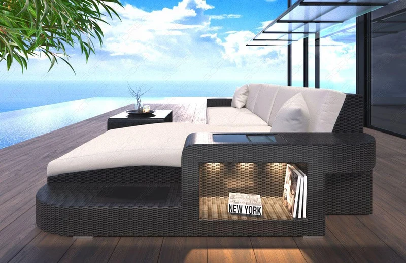 Stoff Couch Rattan Wave L-Form