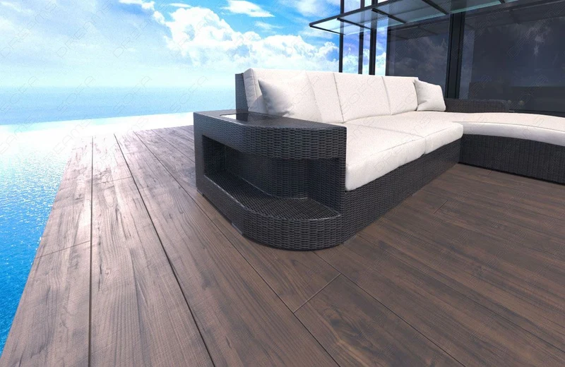 Stoff Couch Rattan Wave L-Form