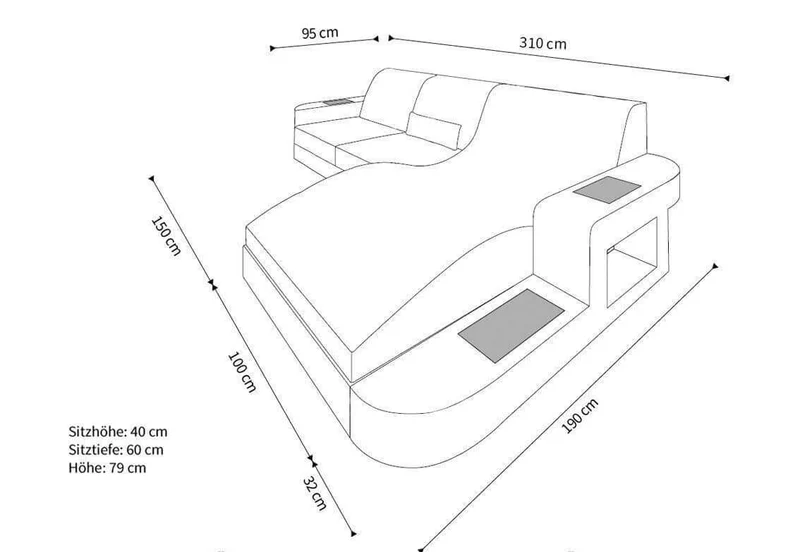 Sofa Rattan Wave L-Form in Stoff