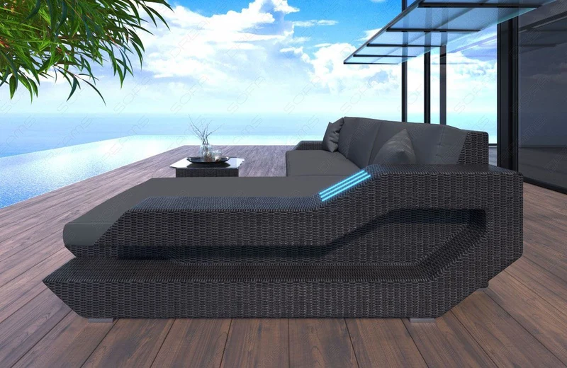 Sofa Rattan Ravenna Graues L-Form in Stoff