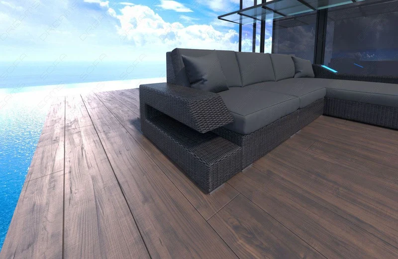 Sofa Rattan Ravenna Graues L-Form in Stoff