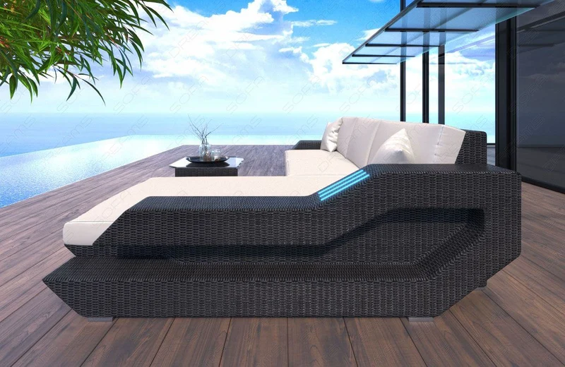 Sofa Rattan Ravenna Cremefarbener L-Form in Stoff