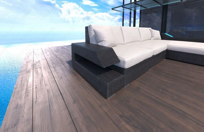 Sofa Rattan Ravenna Cremefarbener L-Form in Stoff