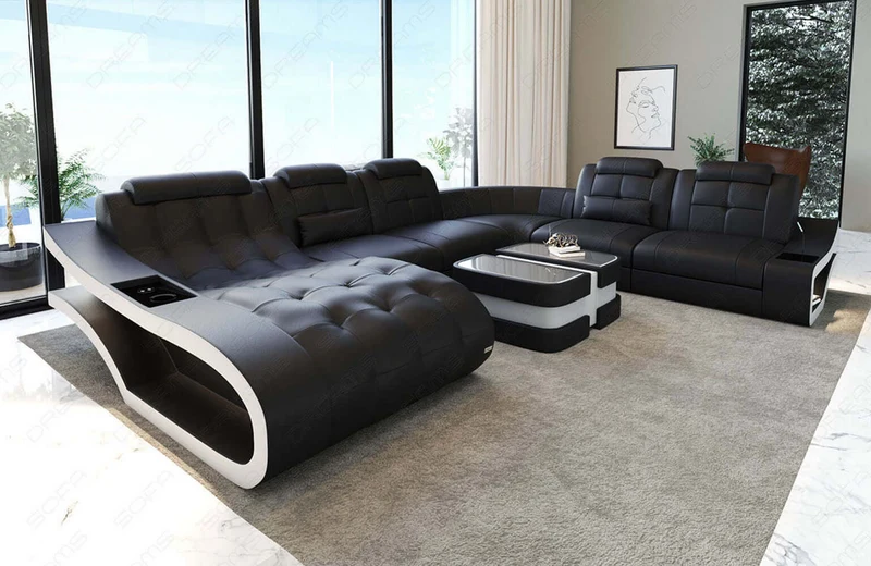 Mini Leder Wohnlandschaft Elegante XXL U-Form