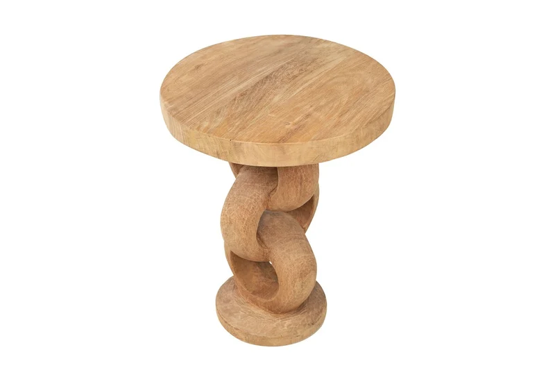 Casa Padrino Luxus Massivholz Beistelltisch Naturfarben Ø 49 x H. 64 cm - Skulpturaler Beistelltisch aus handgeschnitztem Dimb-Holz mit Kettenglied-Motiv - Luxus Möbel