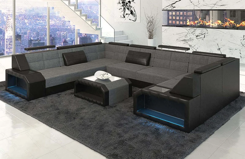 Wohnlandschaft Pesaro U-Form aus Stoff