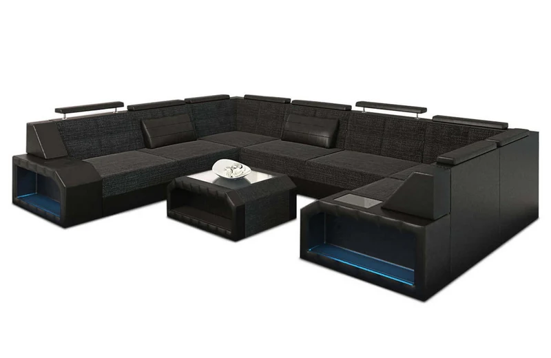 Wohnlandschaft Pesaro U-Form aus Stoff