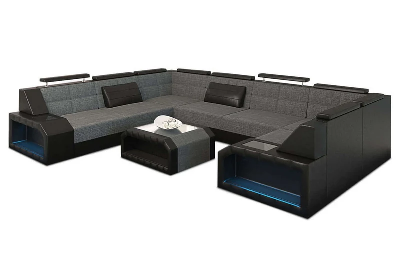 Wohnlandschaft Pesaro U-Form aus Stoff