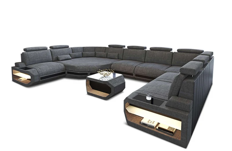 Wohnlandschaft Asti U-Form aus Stoff