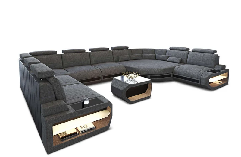 Wohnlandschaft Asti U-Form aus Stoff