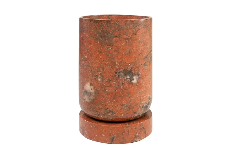 Casa Padrino Luxus Pflanzgefäß Ø 46 x H. 70 cm - Großes rundes Pflanzgefäß und Bodenvase Caliza aus hochwertigem Java Rosso Marmor - Luxus Deko Accessoires