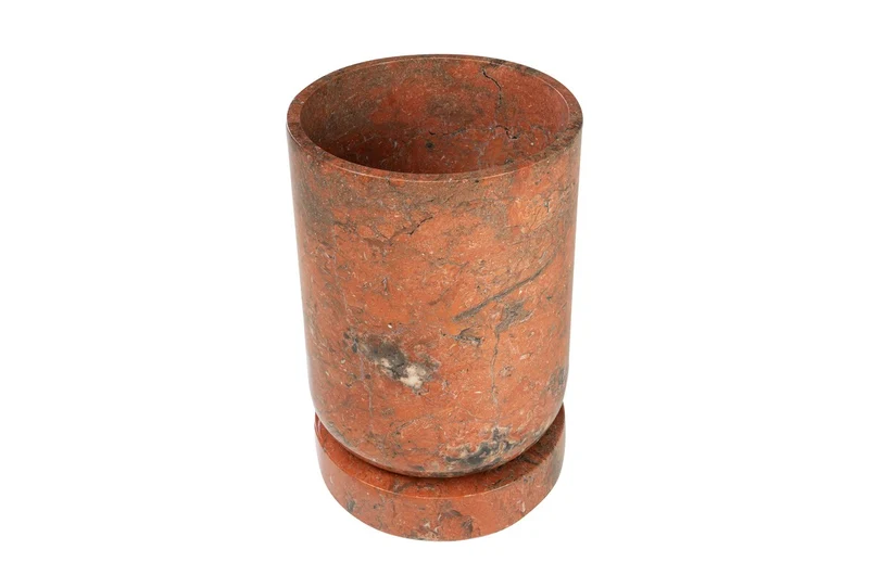 Casa Padrino Luxus Pflanzgefäß Ø 46 x H. 70 cm - Großes rundes Pflanzgefäß und Bodenvase Caliza aus hochwertigem Java Rosso Marmor - Luxus Deko Accessoires