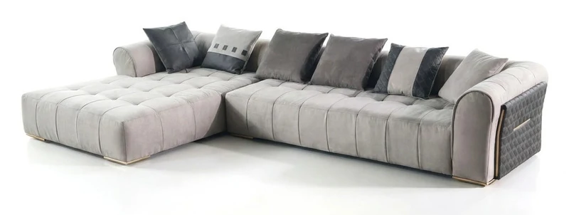 Casa Padrino Luxus Ecksofa Weiß / Grau - Hochwertige Verarbeitung - Moderne Wohnzimmer Möbel - Luxus Qualität