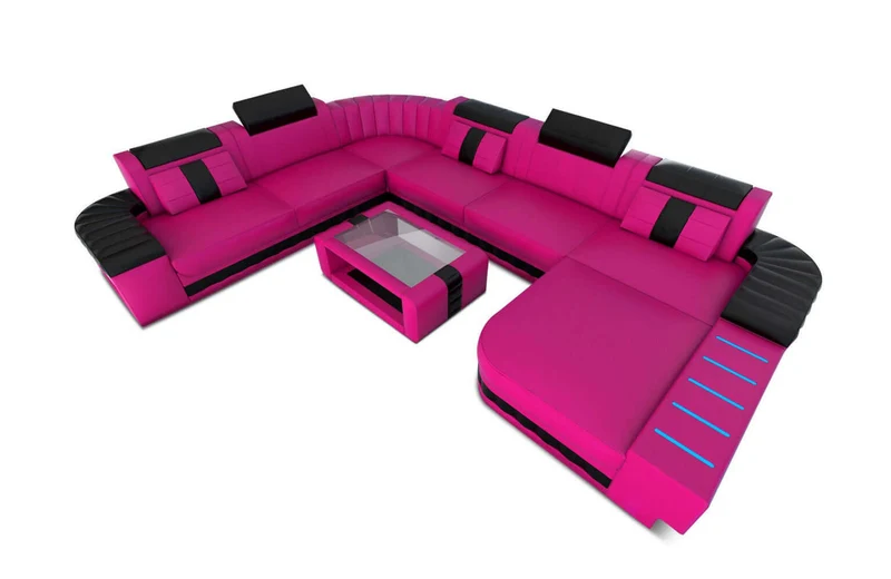 Mini XXL Wohnlandschaft Bellagio U-Form in Leder