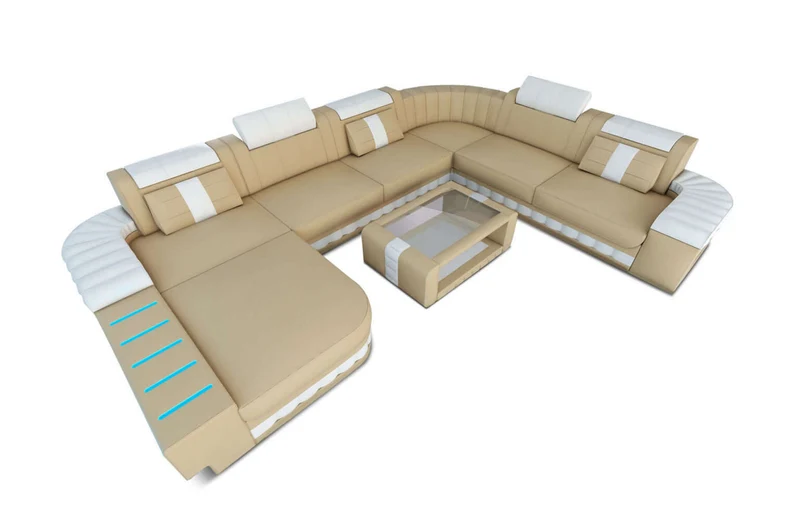Mini XXL Wohnlandschaft Bellagio U-Form in Leder