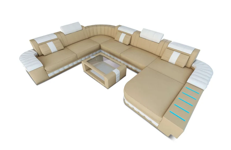 Mini XXL Wohnlandschaft Bellagio U-Form in Leder