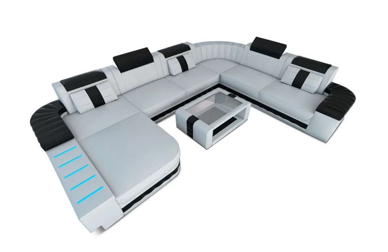 Mini XXL Wohnlandschaft Bellagio U-Form in Leder