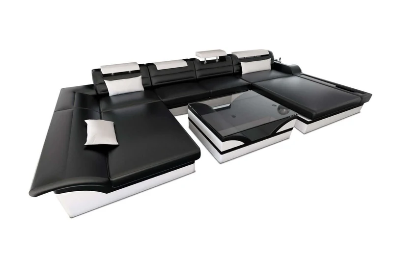 Mini Wohnlandschaft Monza Eleganz U-Form aus Leder