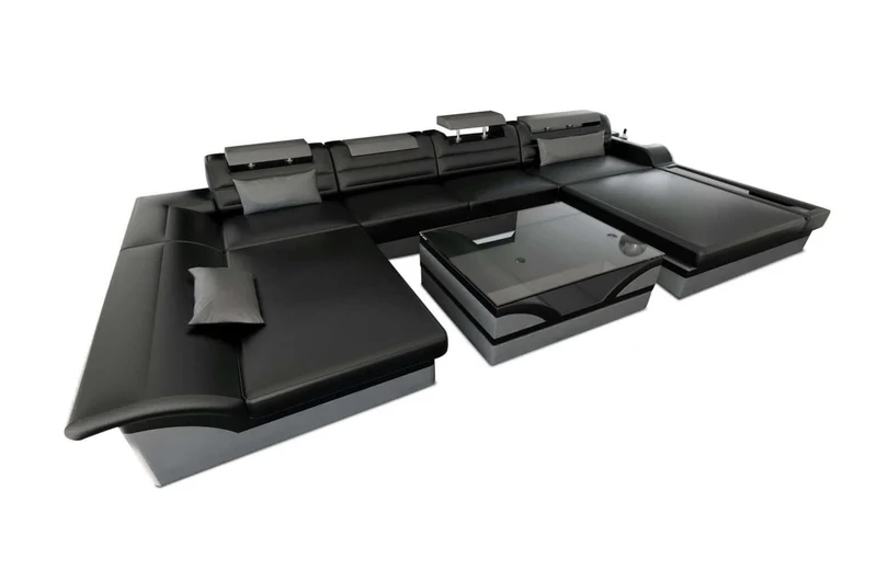 Mini Wohnlandschaft Monza Eleganz U-Form aus Leder