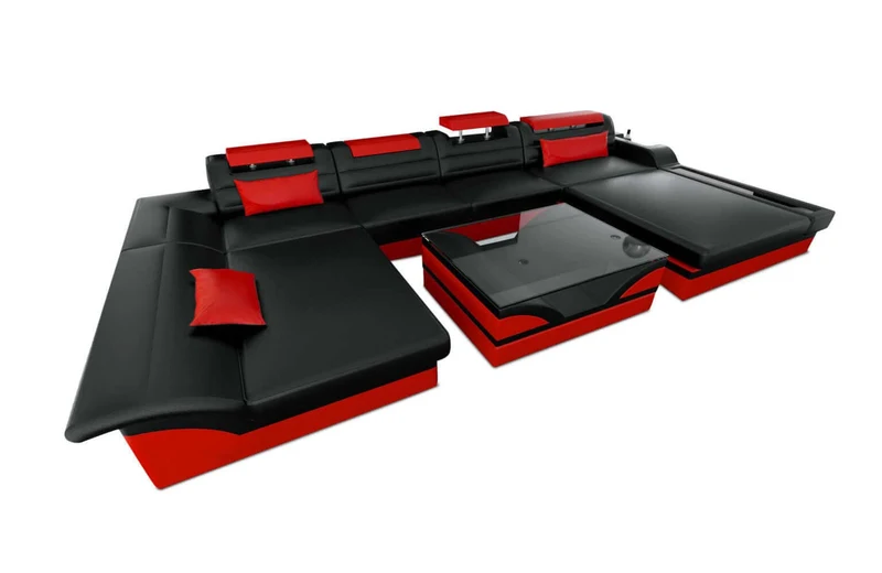 Mini Wohnlandschaft Monza Eleganz U-Form aus Leder