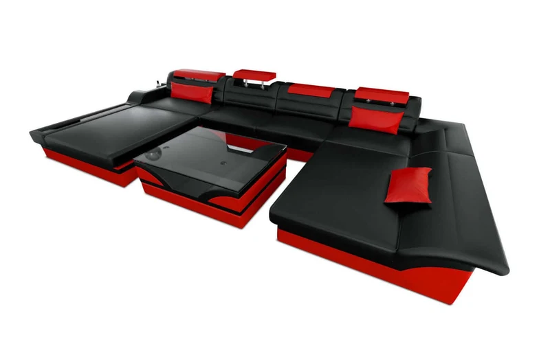 Mini Wohnlandschaft Monza Eleganz U-Form aus Leder