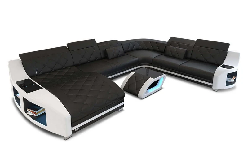 Mini Wohnlandschaft Swing XXL U-Form in Leder