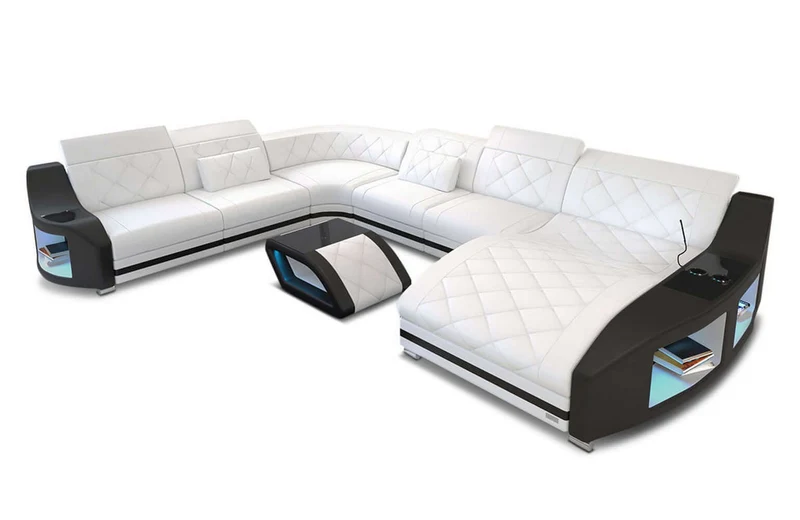 Mini Wohnlandschaft Swing XXL U-Form in Leder