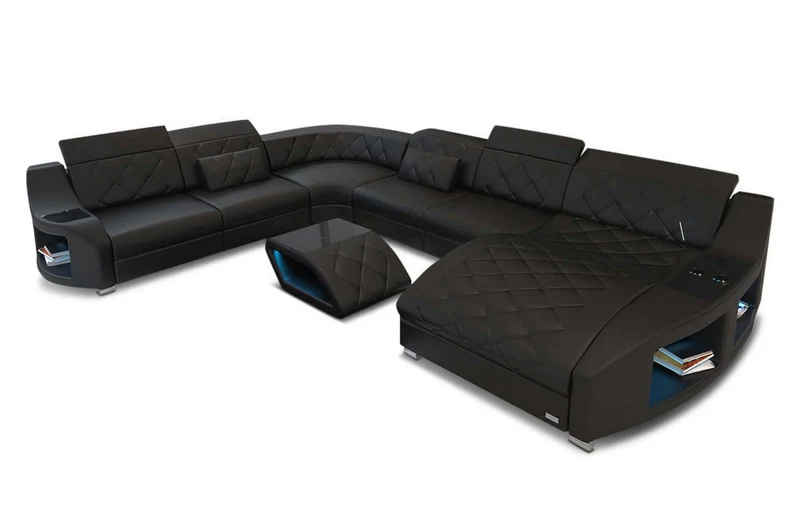 Mini Wohnlandschaft Swing XXL U-Form in Leder