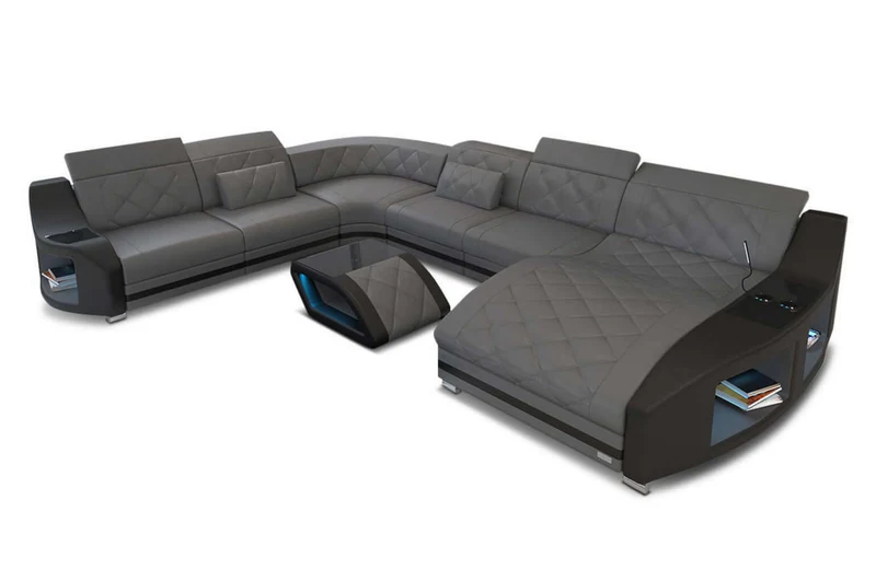 Mini Wohnlandschaft Swing XXL U-Form in Leder