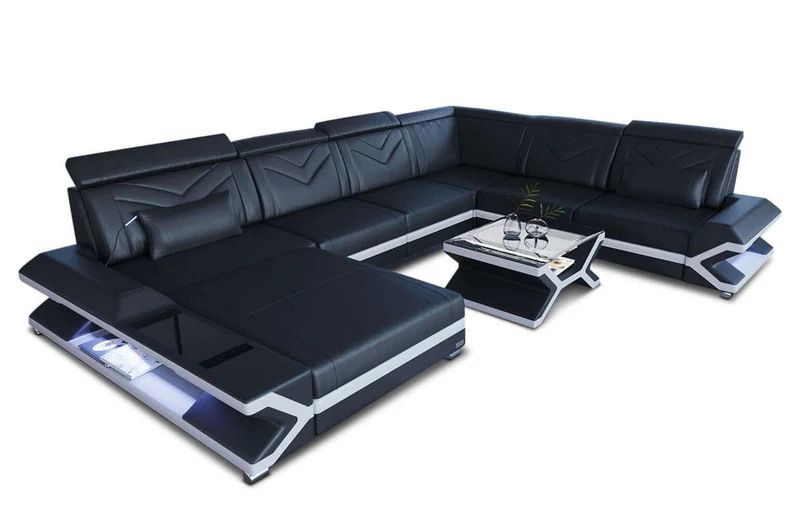 Mini Wohnlandschaft Napoli XXL U-Form in Leder