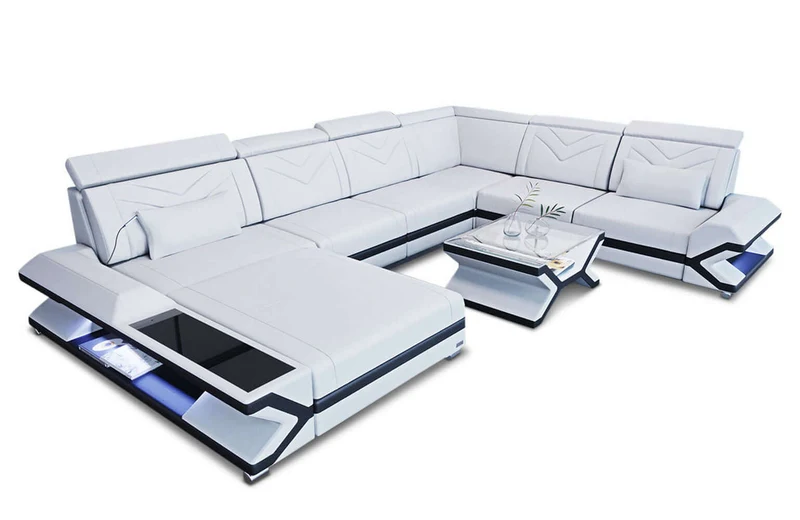 Mini Wohnlandschaft Napoli XXL U-Form in Leder
