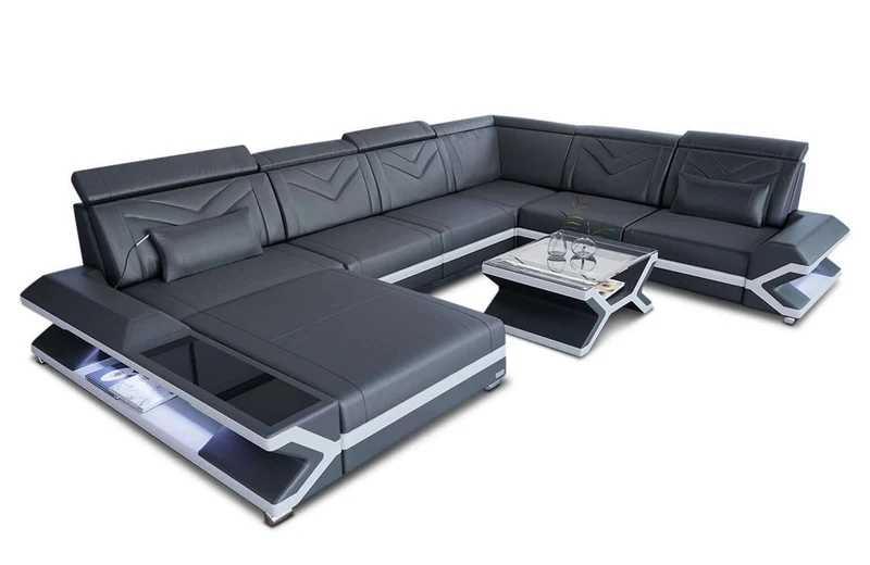 Mini Wohnlandschaft Napoli XXL U-Form in Leder