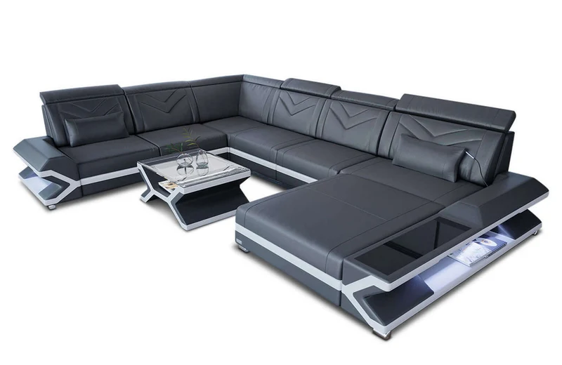 Mini Wohnlandschaft Napoli XXL U-Form in Leder