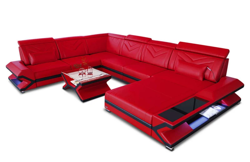 Mini Wohnlandschaft Napoli XXL U-Form in Leder