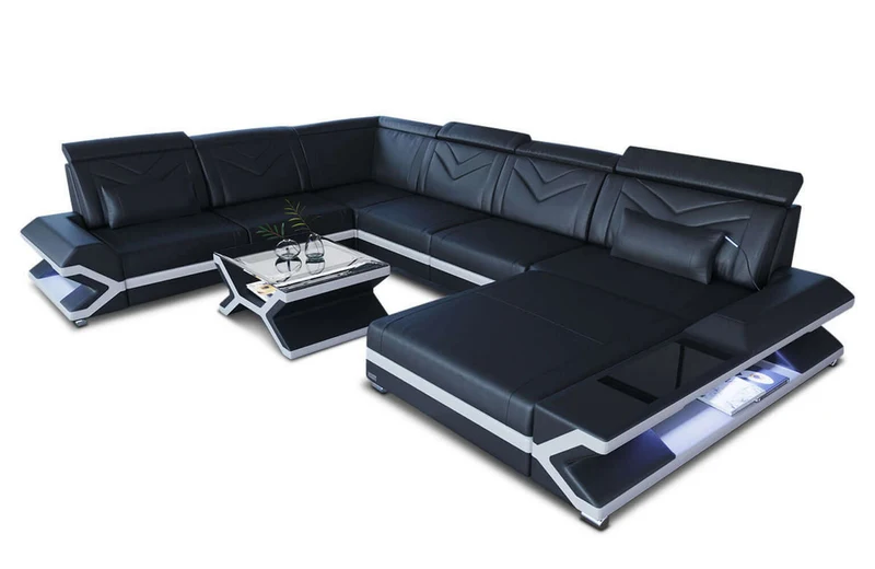 Mini Wohnlandschaft Napoli XXL U-Form in Leder