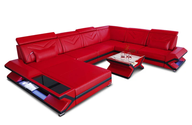Mini Wohnlandschaft Napoli XXL U-Form in Leder