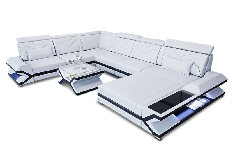 Mini Wohnlandschaft Napoli XXL U-Form in Leder