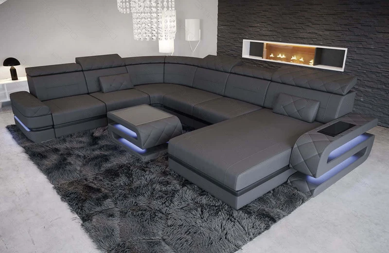 Mini Wohnlandschaft Bologna XXL U-Form in Leder