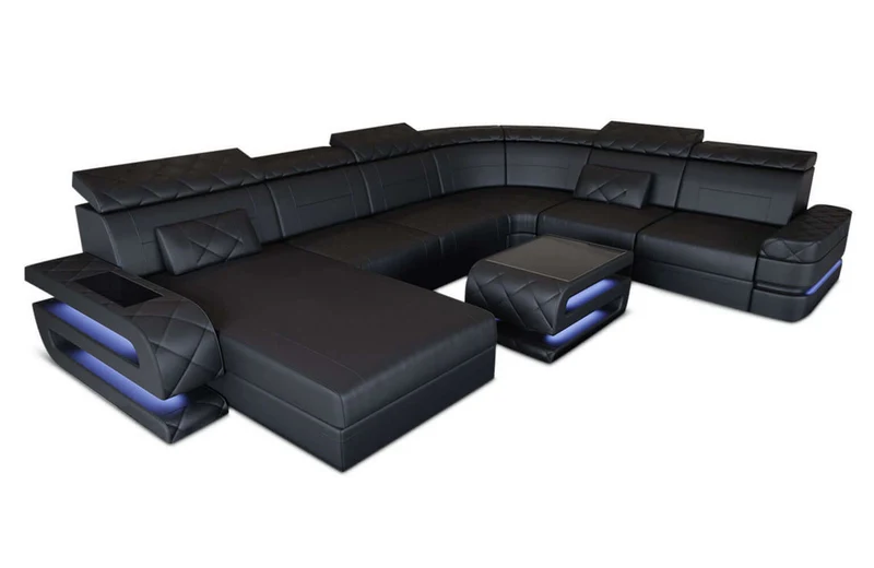 Mini Wohnlandschaft Bologna XXL U-Form in Leder