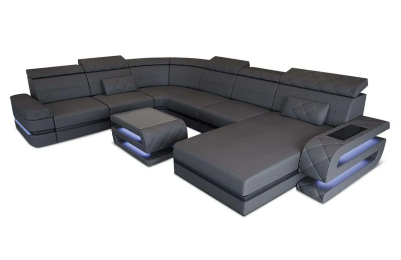 Mini Wohnlandschaft Bologna XXL U-Form in Leder