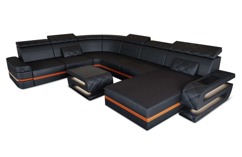 Mini Wohnlandschaft Bologna XXL U-Form in Leder