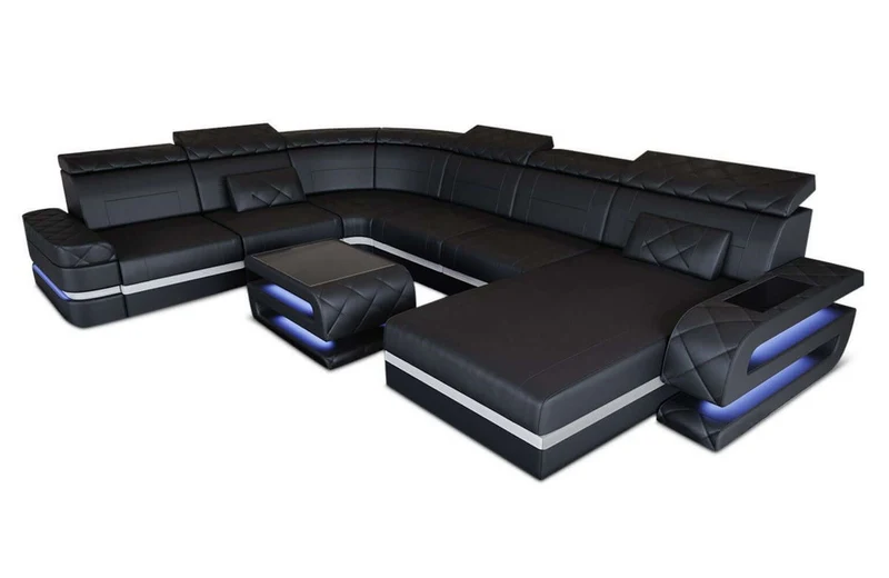 Mini Wohnlandschaft Bologna XXL U-Form in Leder