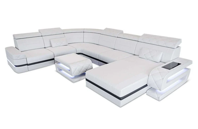 Mini Wohnlandschaft Bologna XXL U-Form in Leder