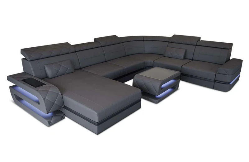 Mini Wohnlandschaft Bologna XXL U-Form in Leder